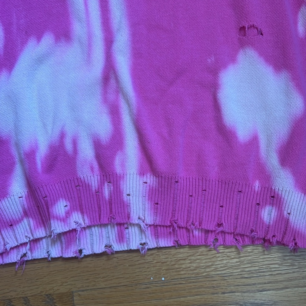 Fate szS tie die distressed cotton sweater. Pink/white - Picture 4 of 8